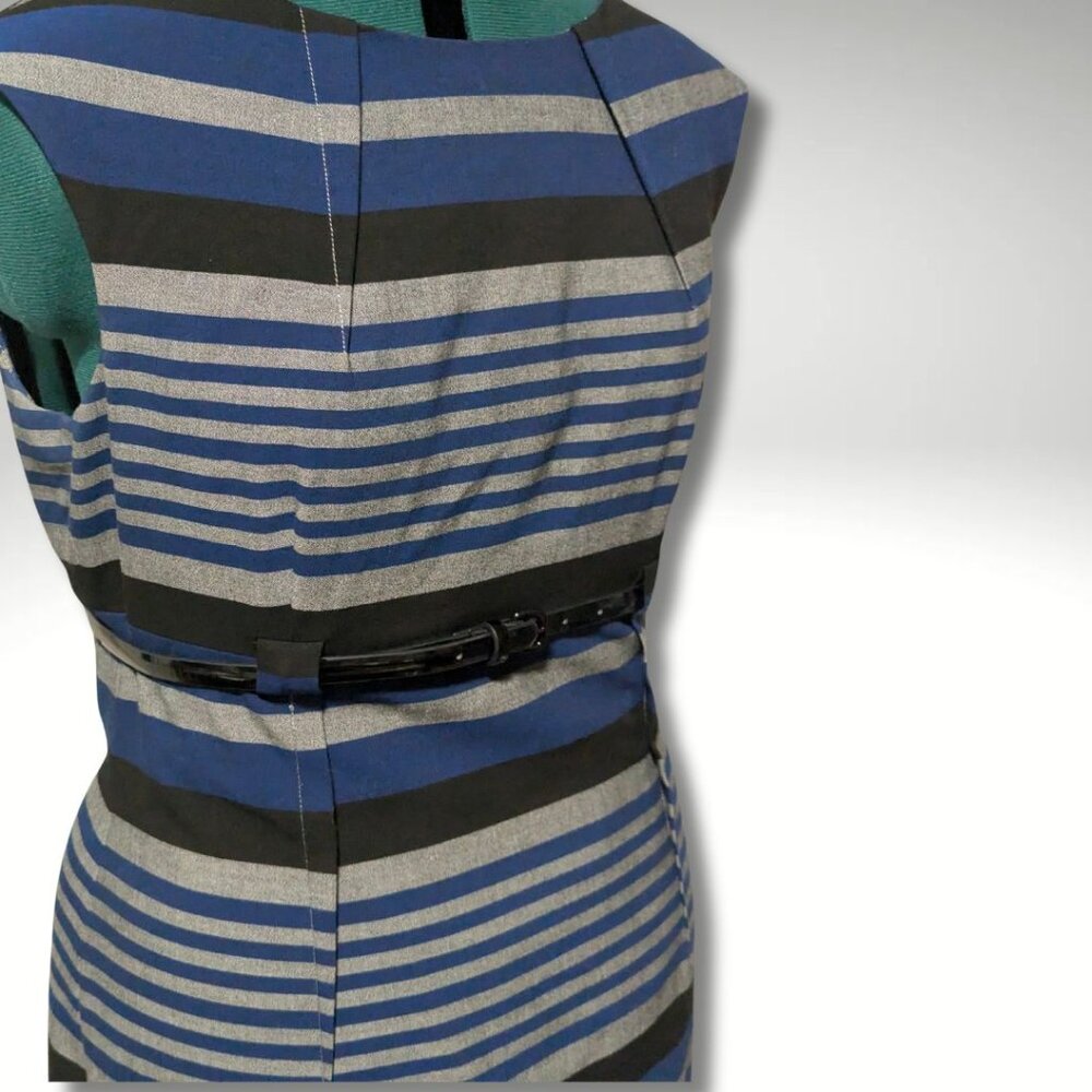 Calvin Klein Cap Sleeve Striped Belted Sheath Dress sz 12 - Picture 6 of 7